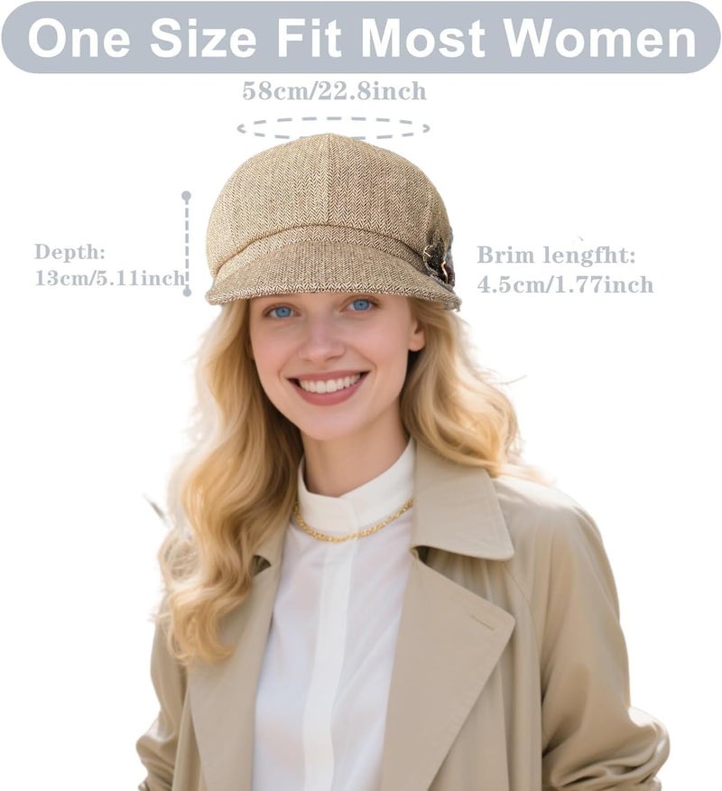 stablerice 2 Pcs Womens Newsboy Cap Women Retro Classic Visor Newsboy Cabbie Cap Beret Hats with Flower Buckle - Image 2